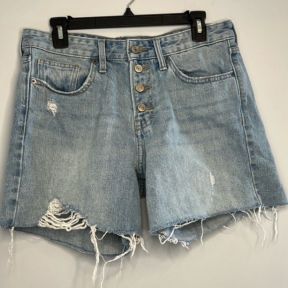 Lucky Brand Pants - Lucky Brand High Rise Destruction Button Fly Boyfriend Denim Shorts